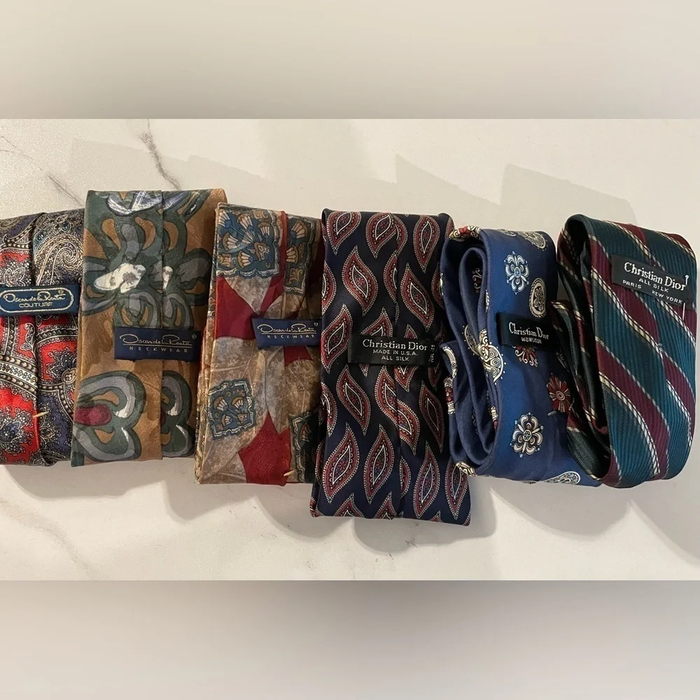 Christian Dior & Oscar De La Renta Men’s Neck Tie Bundle (6) Preppy Colorful
